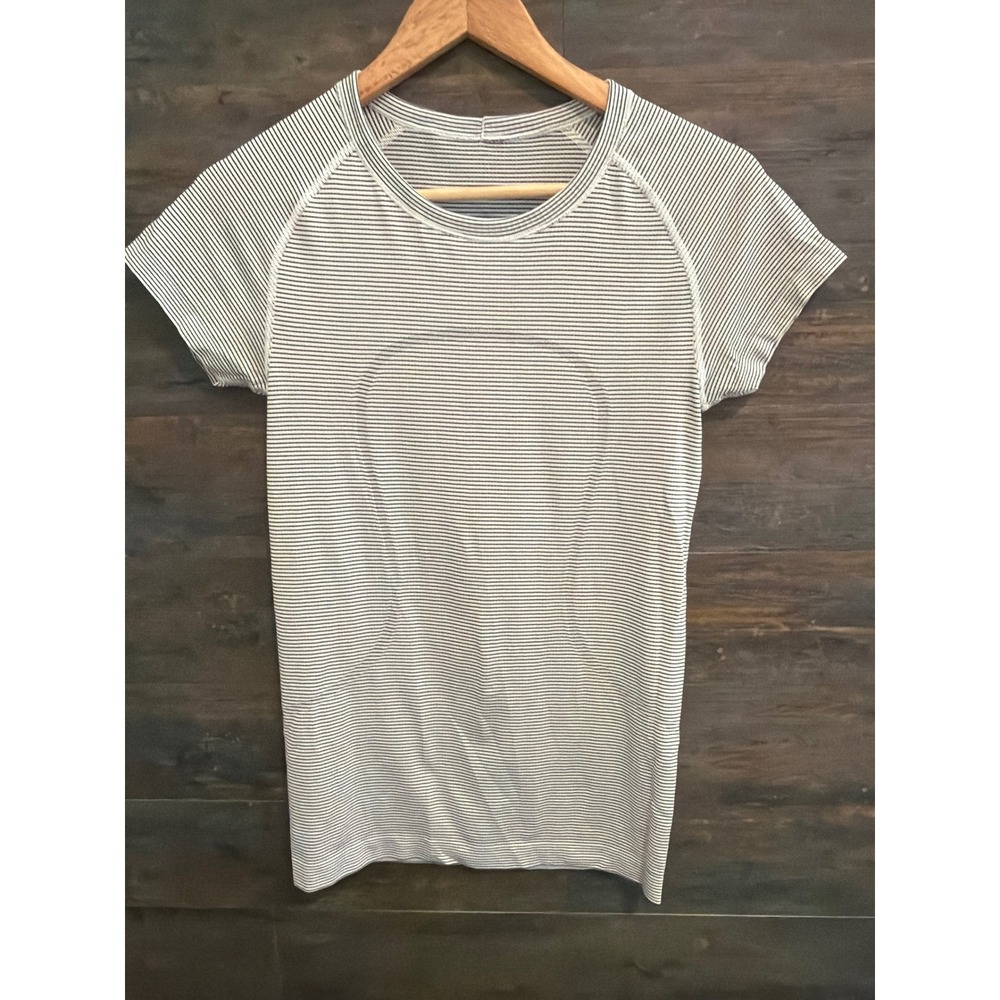 Lululemon Swiftly Tech Short Sleeve Crew Striped Athletic Top Black White